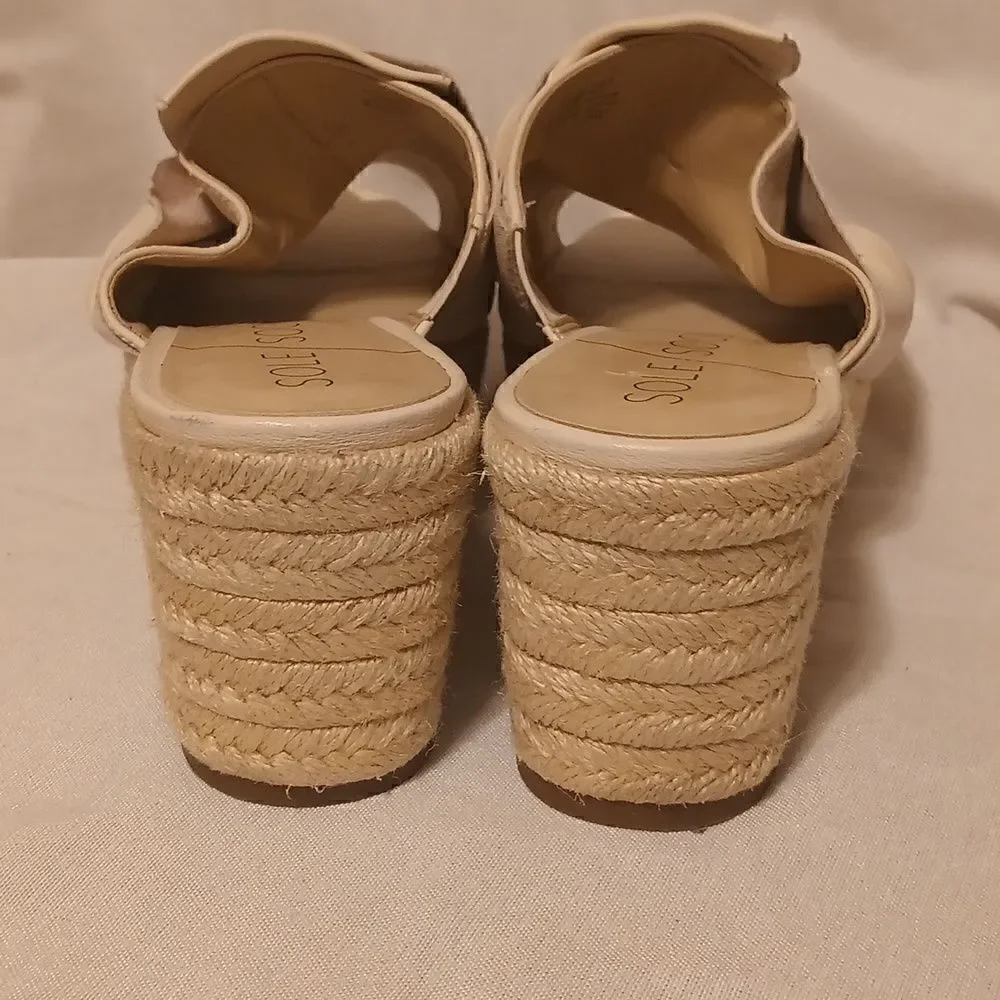 Sole Society Carmina beige leather espadrille wedge open toe sandal size 10
